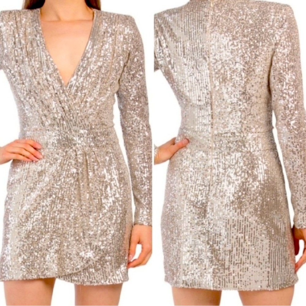 NWT RAMY Brook Becky Sequin Dress Size 10 Light Silver
